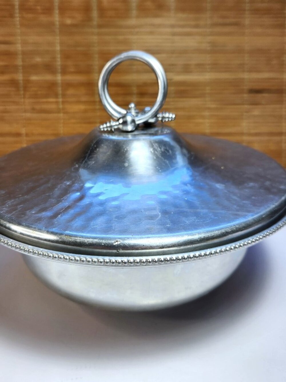 Vintage BW Buenilum Hammered Aluminum Casserole Serving Dish 1Qt Pyrex Insert 50